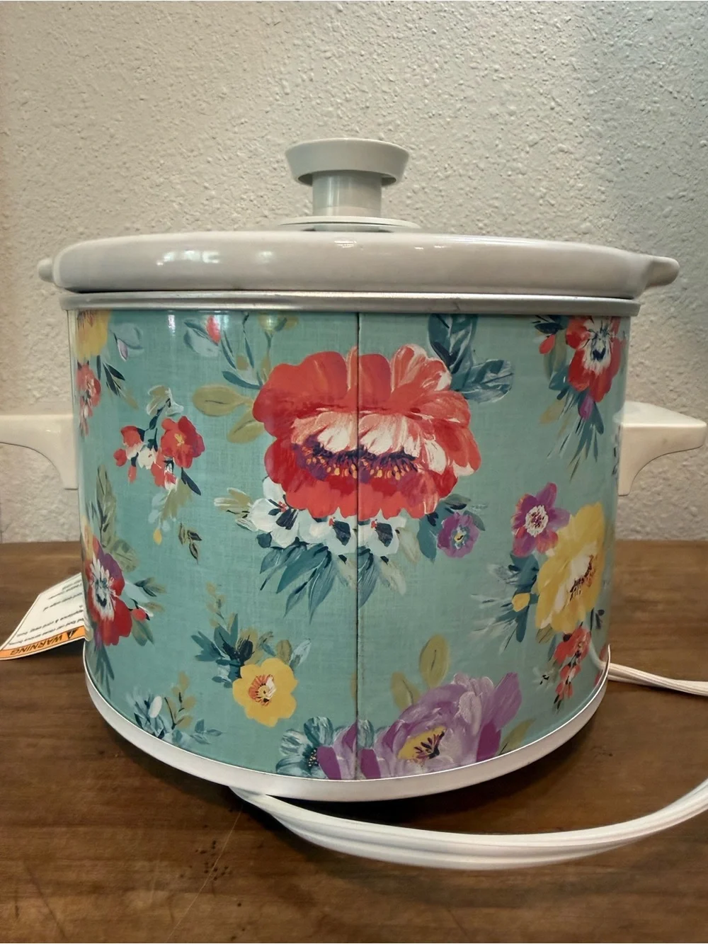 Pioneer Woman 4 Qt Slow Cooker Floral Aqua Crock Pot Glass Lid NWOT